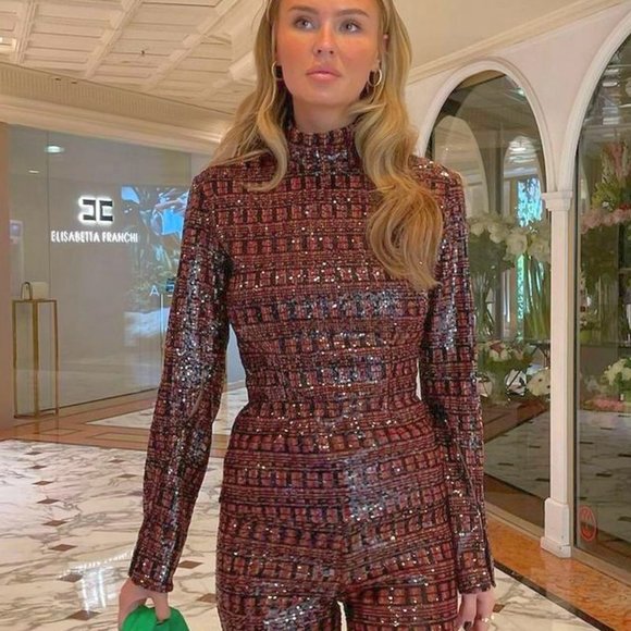 ZARA NEW WITH TAGS SEQUIN ORANGE AND BLACK TOP - Picture 1 of 7